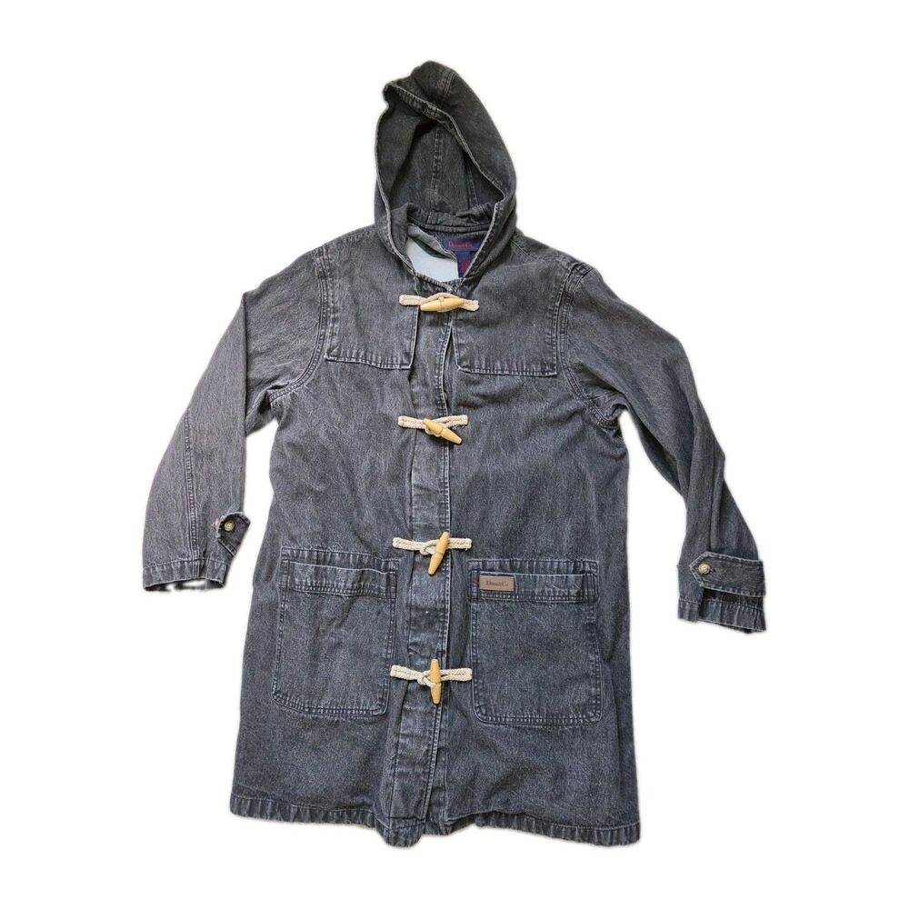 Denim & Co Hooded Duffle Coat Gray Cotton Blanket Lined Toggle Womens 1X EUC